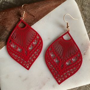 Filigree Drop Earrings in red and blue. Pick one